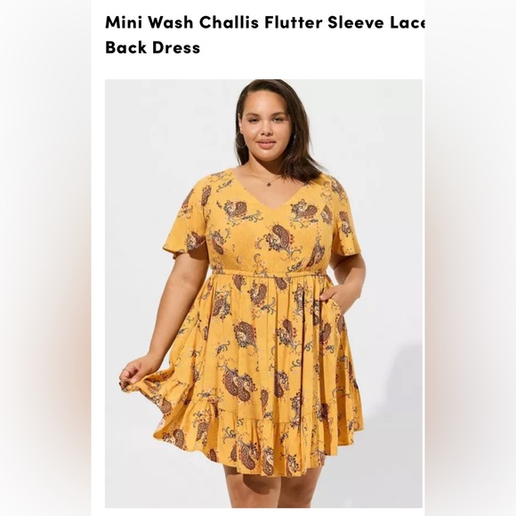 Torrid Mini Wash Challis Flutter Sleeve Lace Back Dress With Pockets - Picture 1 of 5